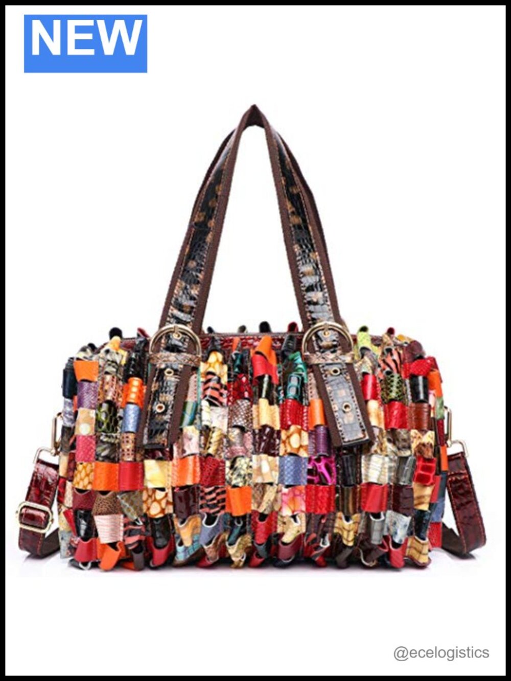 Genuine Leather Multicolor Tote Bag Large Handbag Crossbody Adjustable Strap